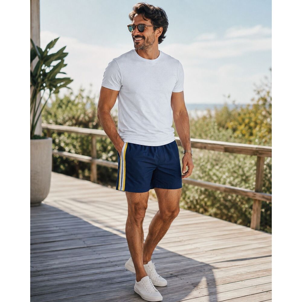 Abercrombie & Fitch Men’s XL Navy Side Stripe Pull-On Shorts Retro Athletic